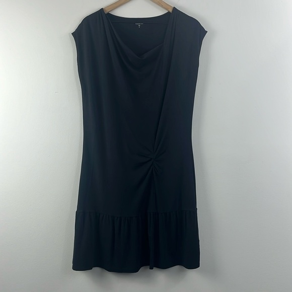 Garnet Hill Easy Tee Black Ruched Ruffle Shirt Dress Womens Size M Minimalist - Picture 1 of 9